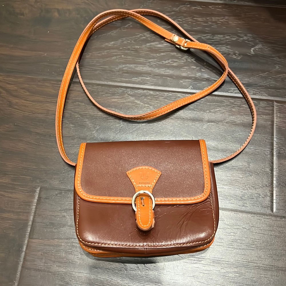 Two tone brown leather crossbody